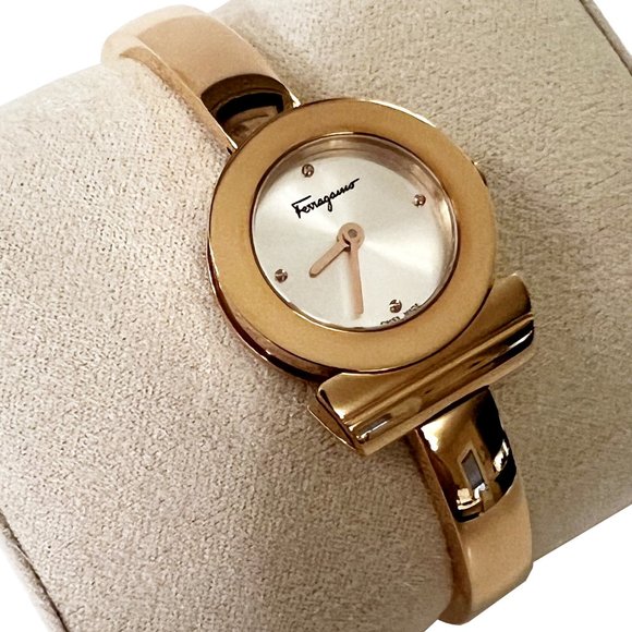 Salvatore Ferragamo Gancino Rose Gold Stainless Steel Watch Silver Dial - Picture 6 of 8